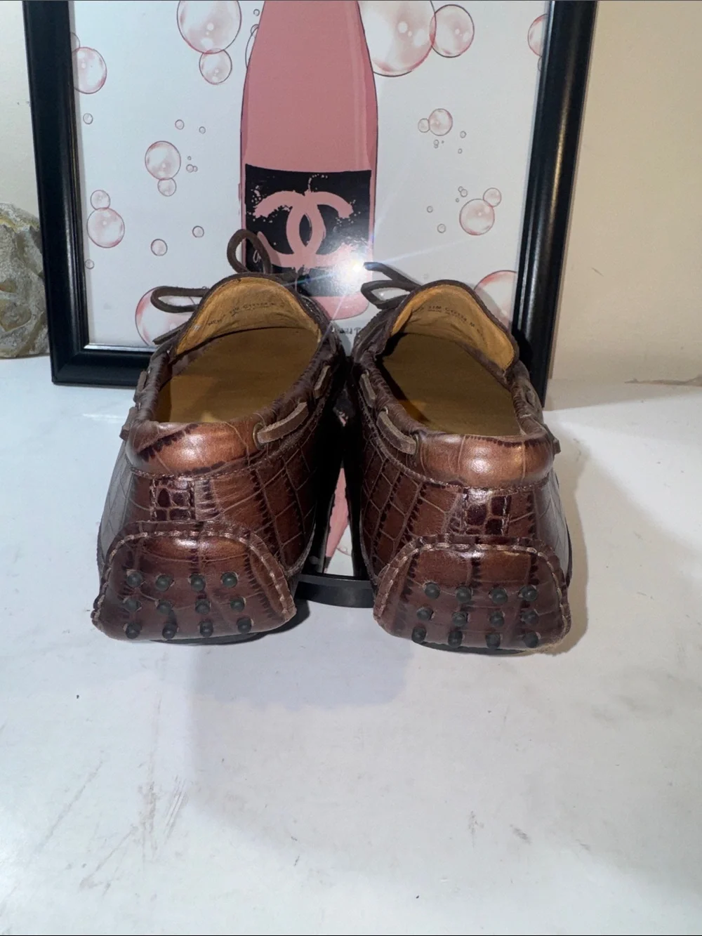 Cole Haan Men’s Brown Croc-Embossed Leather Driving Loafers - Size 11M